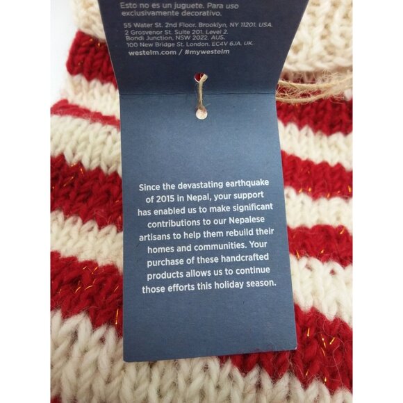 West Elm griffin Striped Knit Wool Christmas Holiday Stocking Handcrafted - Picture 9 of 12
